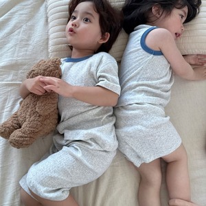 【KID】夏作コットンメッシュ半袖ルームウェア 2点セット キッズ 男女兼用