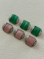 Japanese Vintage ボタン 14mm×17mm button  カボション×メタル シルバー ピンク／グリーン アクセサリーパーツ 装飾材 カルトナージュ