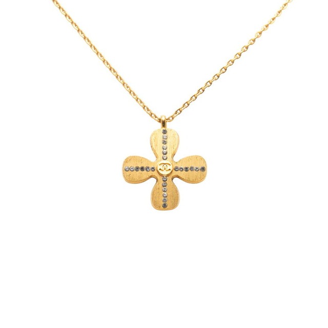 シャネル クローバー モチーフ ココマーク ネックレス ゴールド メッキ ラインストーン レディース CHANEL 【中古】