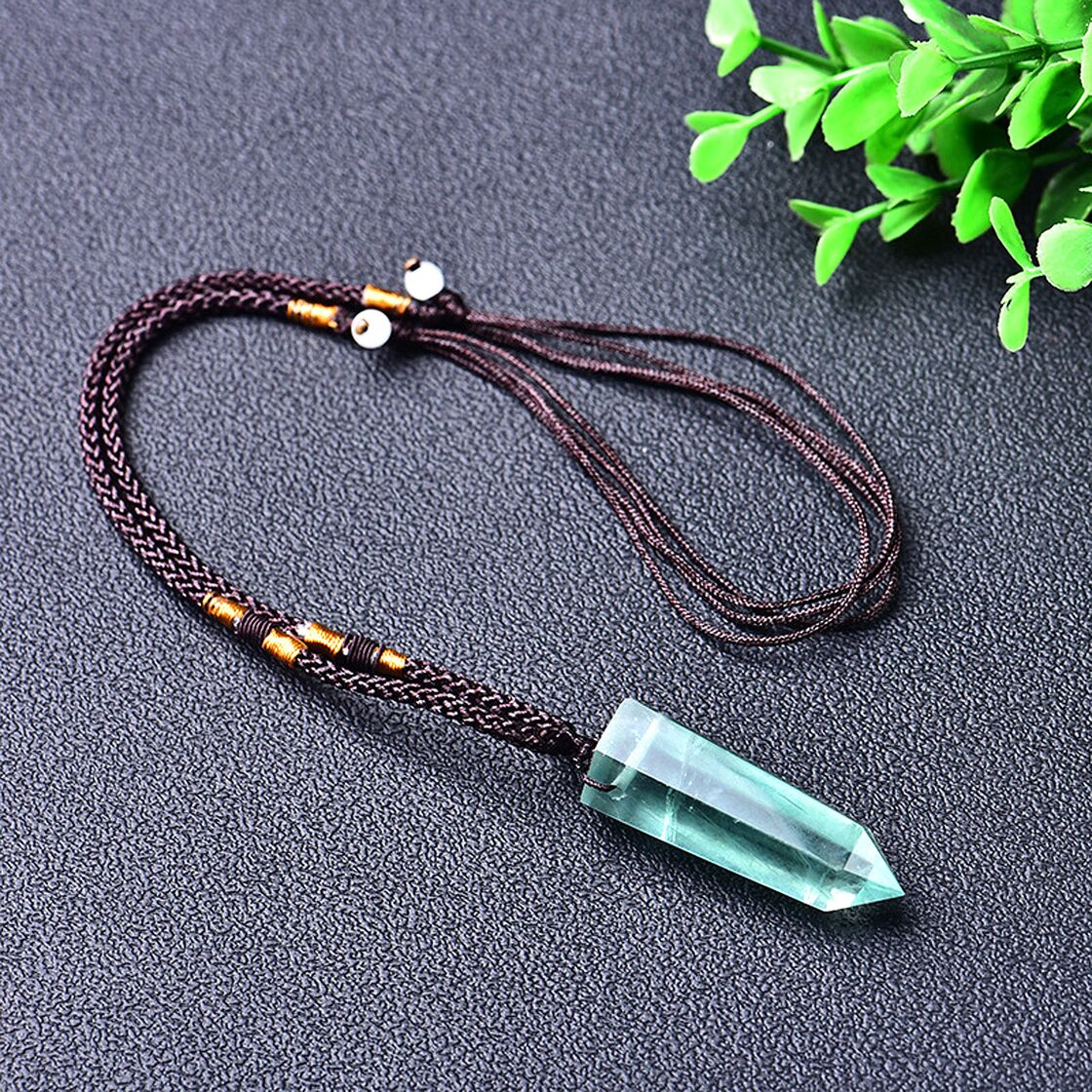 六角柱水晶のペンダント・ネックレス TypeE 緑蛍石 [UNIA22001055 