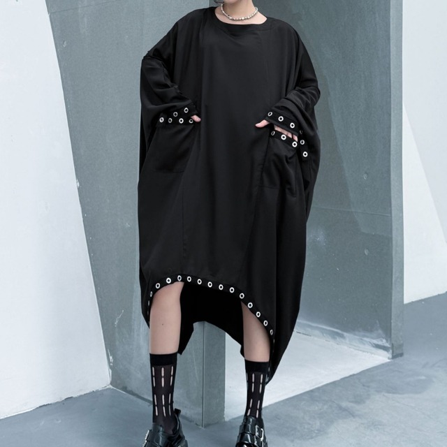 長袖 アシンメトリー オーバーサイズ ワンピース 1color ON0973