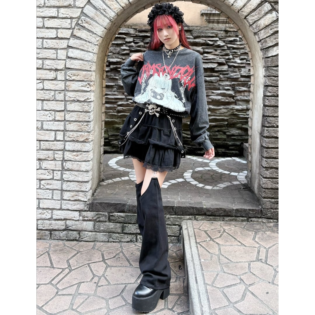 9/9 完売→再入荷！】チェーン付☆レースティアードドッキングスカート