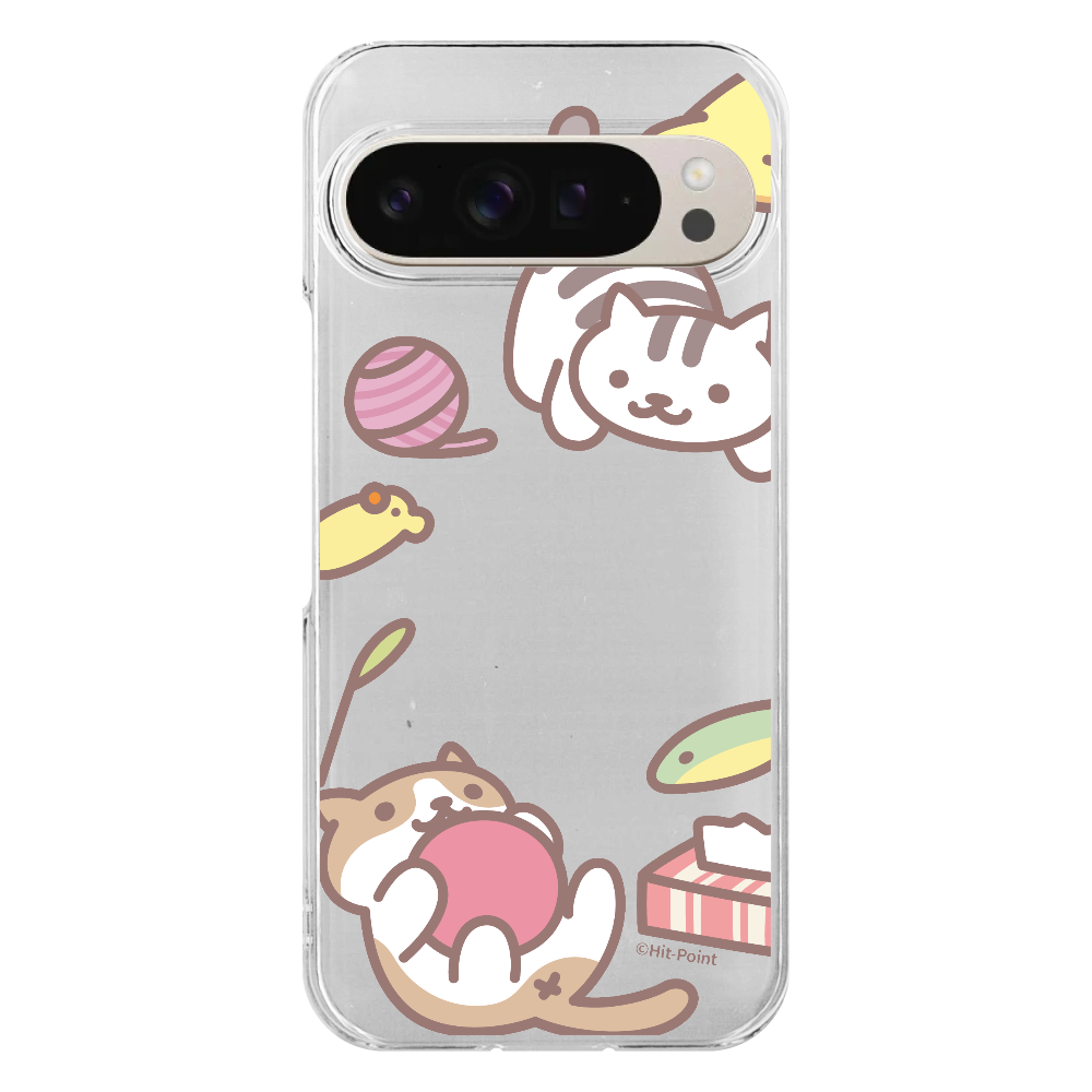 【Google Pixel9/9Pro】【ねこあつめ(ボールあそび)】スマホケース クリアタイプ