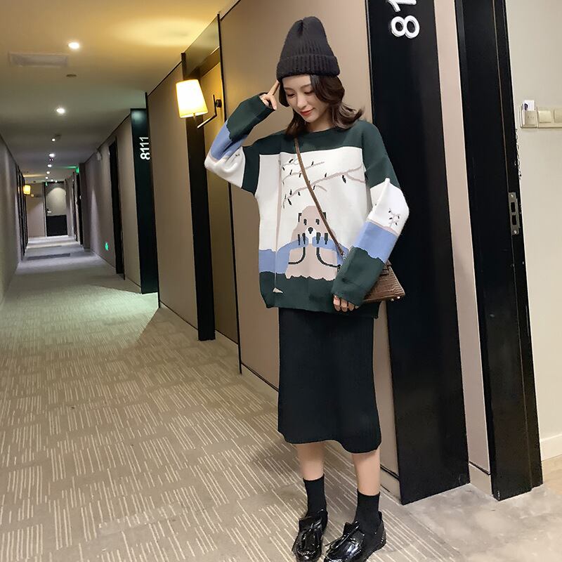 【新作】【送料無料】 マタニティウェア2019秋冬の新しいコアラジャカードニットトップ+ベリーリフトスカートマタニティスーツ-アリババ オータム 秋物 ウィンター 冬物 expec216253187491