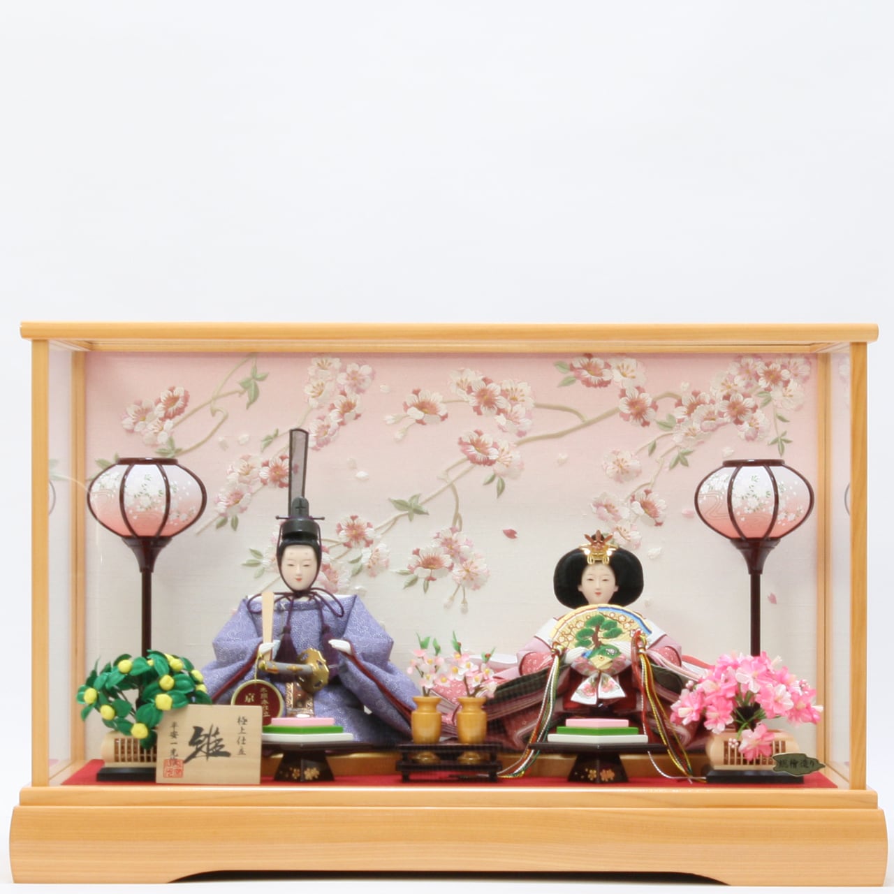 雛人形|ひな人形|初節句|コンパクト|おしゃれ|モダン|インテリア|プレミアム|こだわり|おすすめ|《商品名》衣裳着ガラスケース飾り(固定式)小三五 和桜 江戸小紋 総桧〔商品コード〕30400-0208〔品番〕208