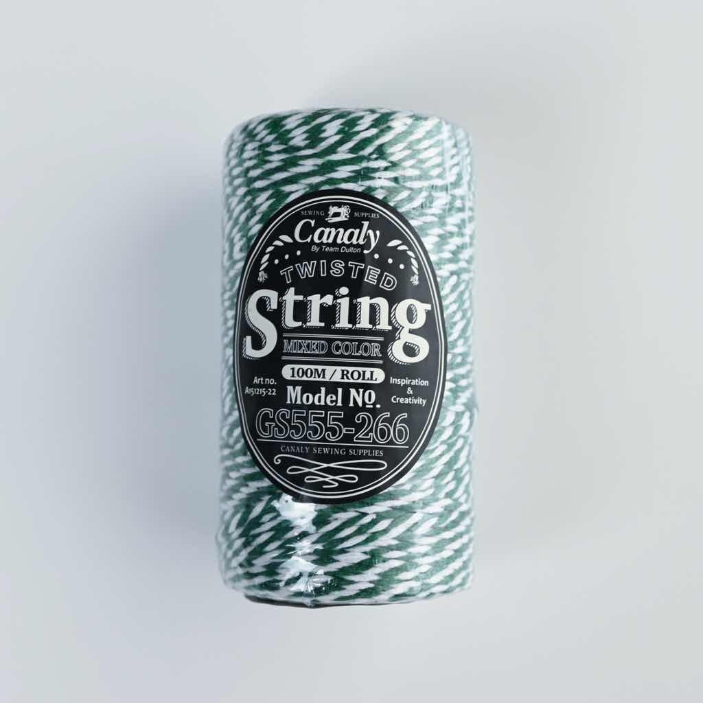ツイステッドストリングス(グリーン&ホワイト)|ラッピング紐 手芸材料 ハンドメイド トリコロールカラー かわいい 包装用品
