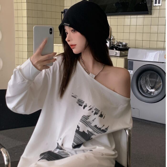 ルーズホルターレッドシャツ 薄手Tシャツ レディース ロング オフショルダー ドラファッションホール22888336800