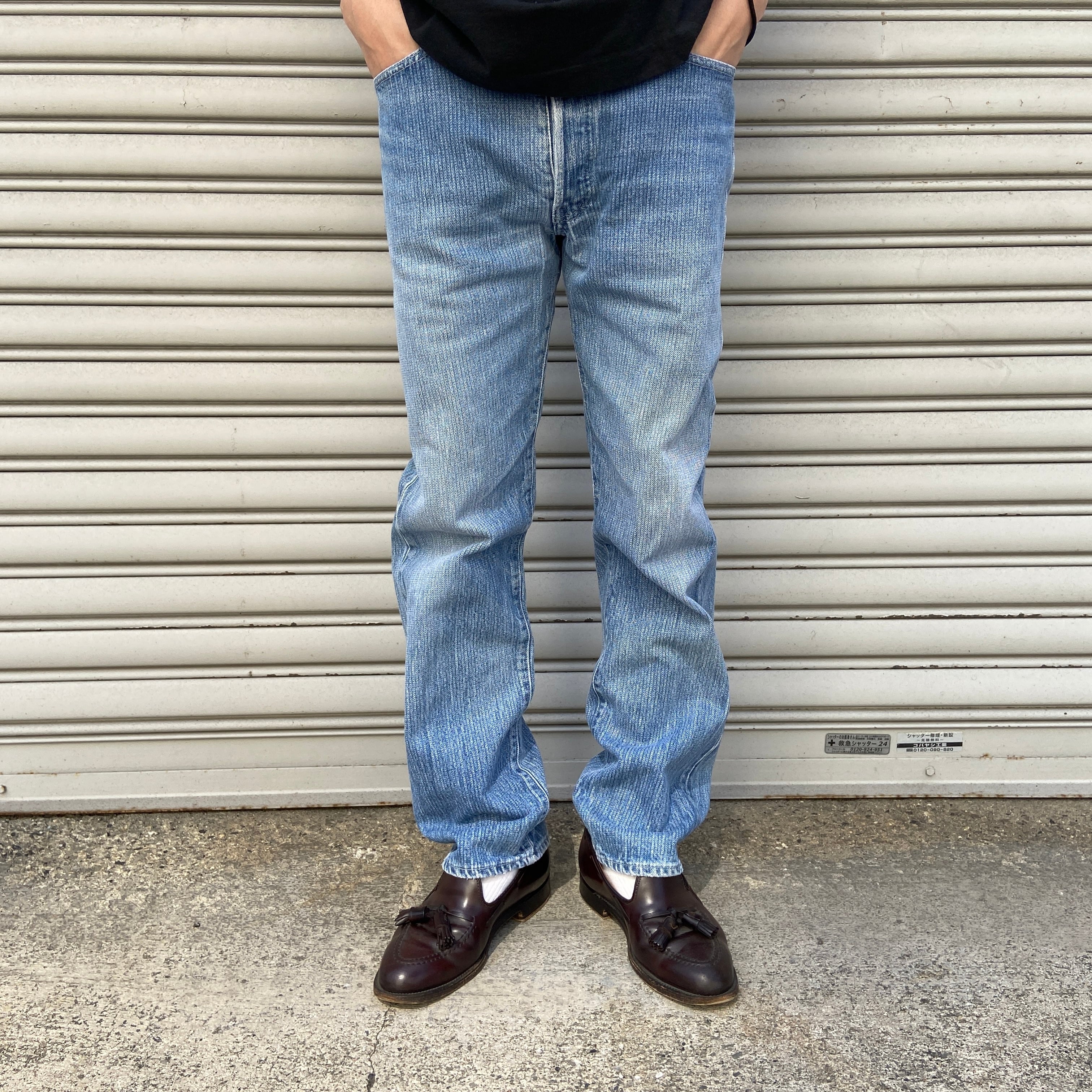 80s Levi's501 ストライプブルーデニムパンツW32L30 | 古着屋 Uan