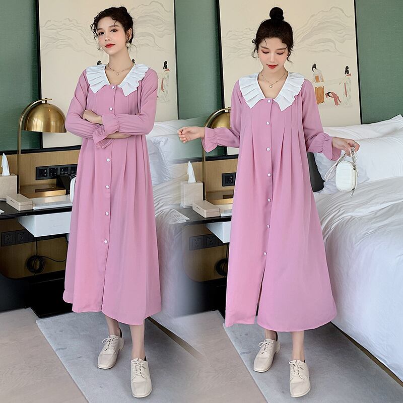 【新作】【送料無料】 5025＃マタニティドレス春秋長袖イージーマッチングルーズスタイリッシュミッドロングドレス妊婦ママドレス スプリング 春物 オータム 秋物 AL expec383332082736