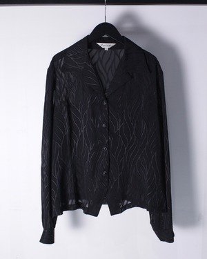 【Caka BLACK】Botanical Pattern Vintage Sheer Shirt Jacket