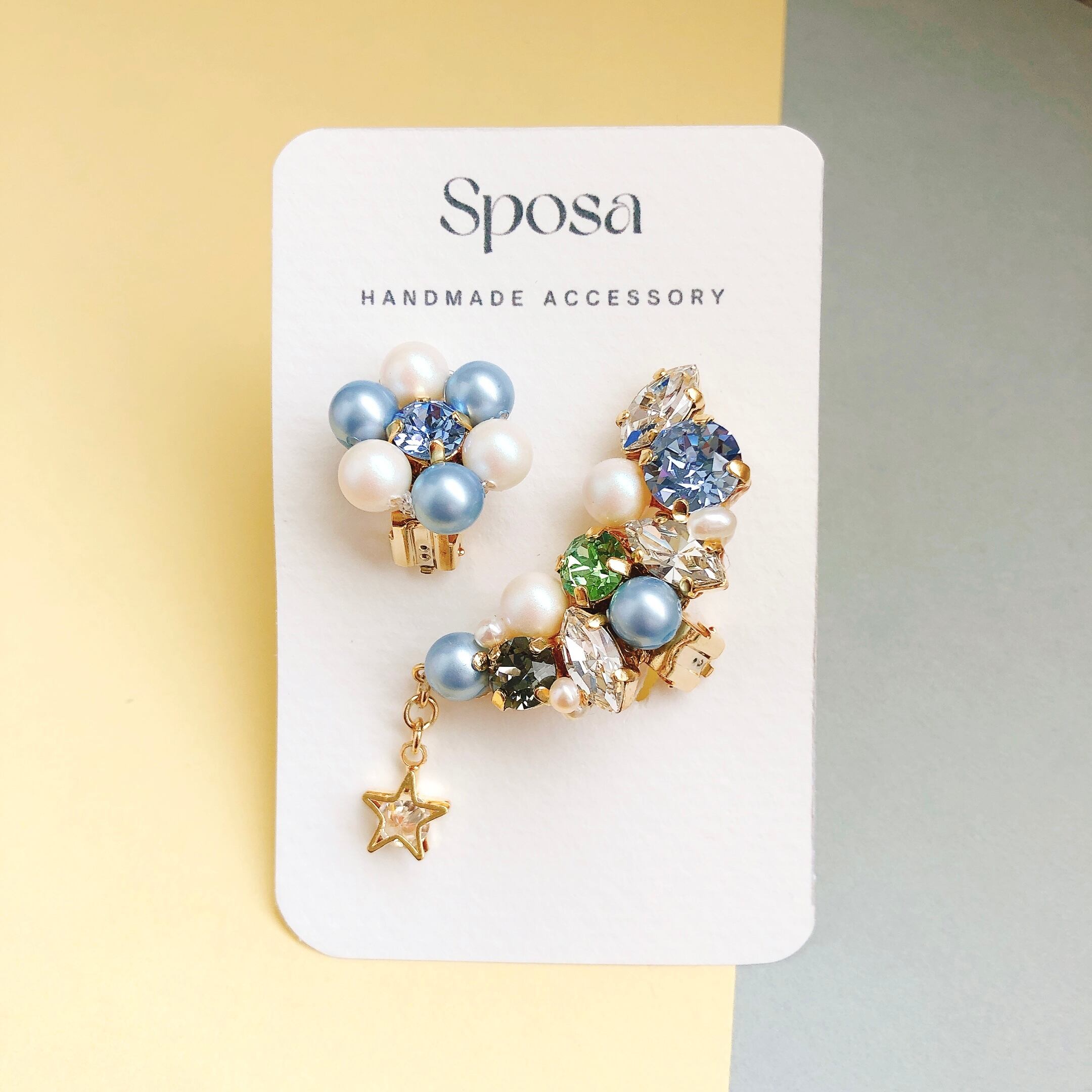 【1点もの】Ear cuff & Earring(Blue×White)