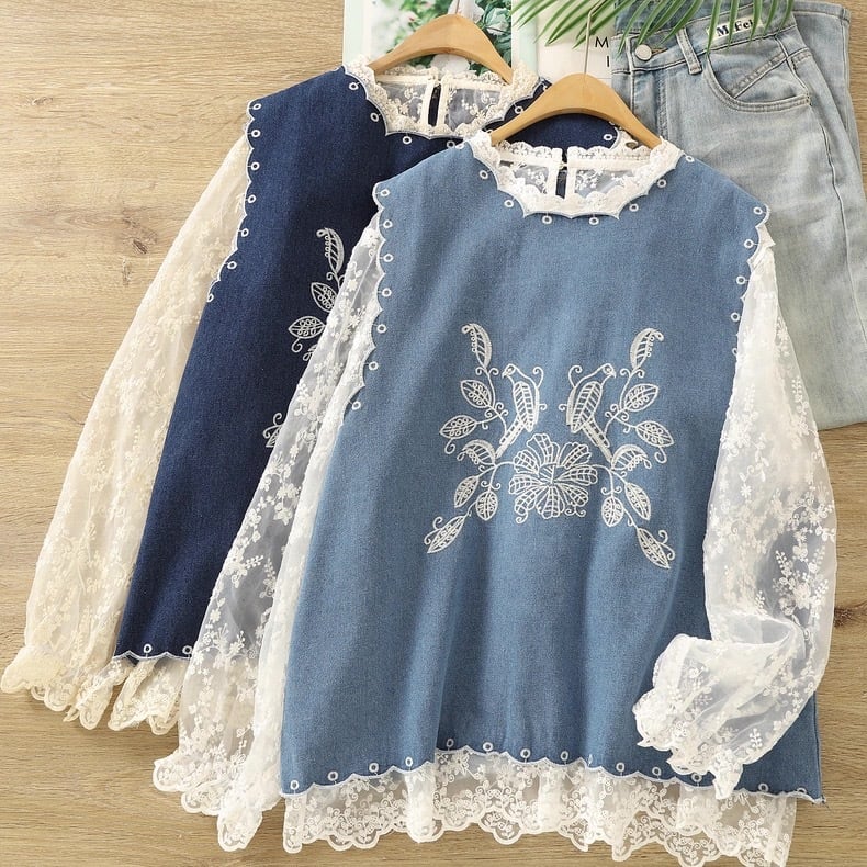 フラワー刺繍デニムベスト 2color fu0952