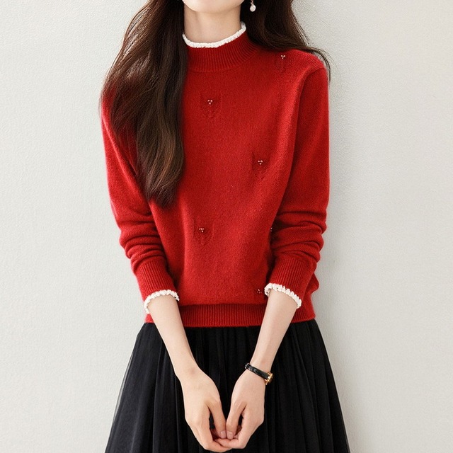 レース襟ニットトップス Me1698