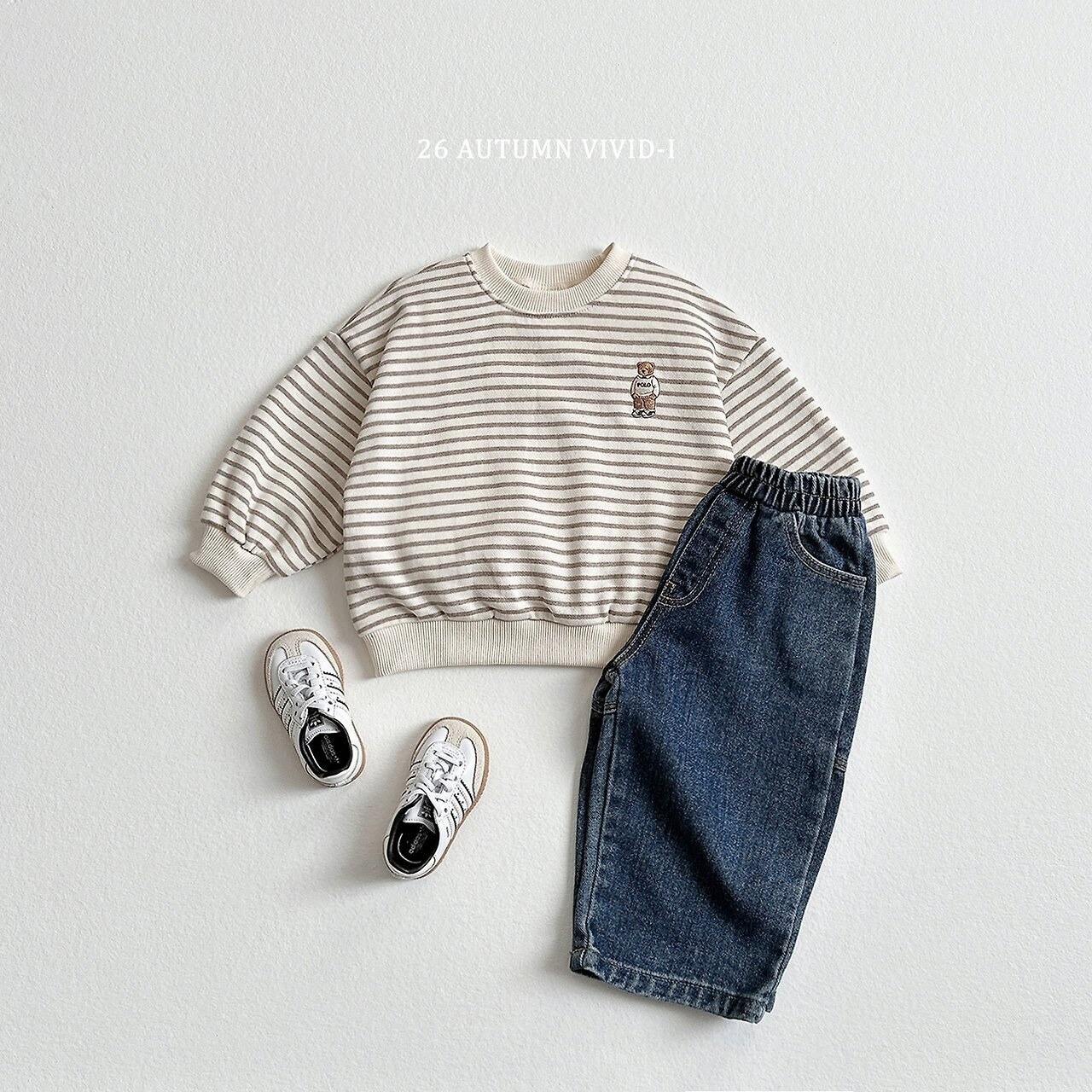韓国子供服 / VIVID-I / 26Autumn / ストライプベア セットアップ / 女子服 / 秋服 *XS~JM*