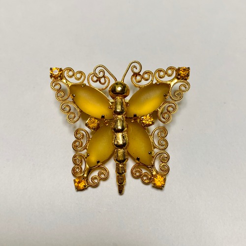 Vintage Frosted Glass Bijoux Butterfly Brooch