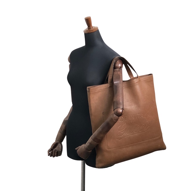 GUCCI グッチ トートバッグ ブラウン ロゴ型押し レザー vintage ヴィンテージ オールド 7tbu4m