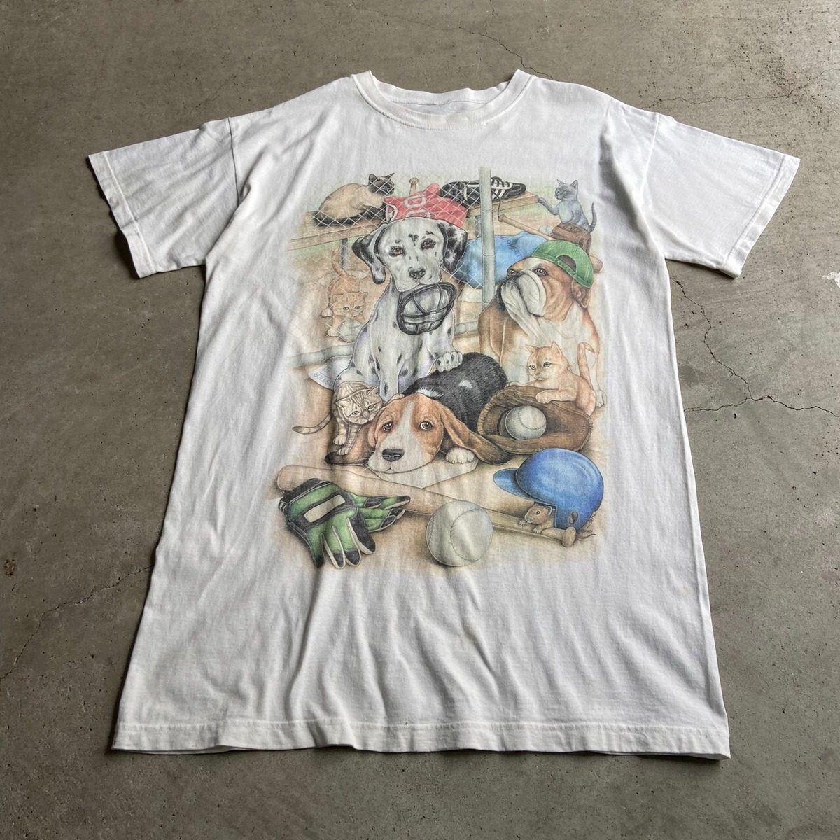 ビッグサイズ 90年代 ネコ 犬 ダルメシアン アニマルプリントTシャツ 