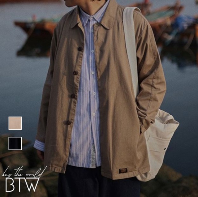 【韓国メンズファッション】シャツジャケット カバーオール 長袖 ルーズラペル 無地 シンプル ゆったり カジュアル BW2070