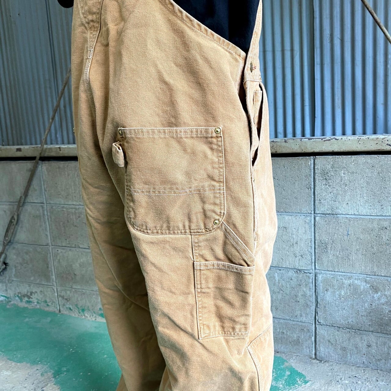 90s USA製】カーハート☆オーバーオール ダブルニー ベージュ XL相当