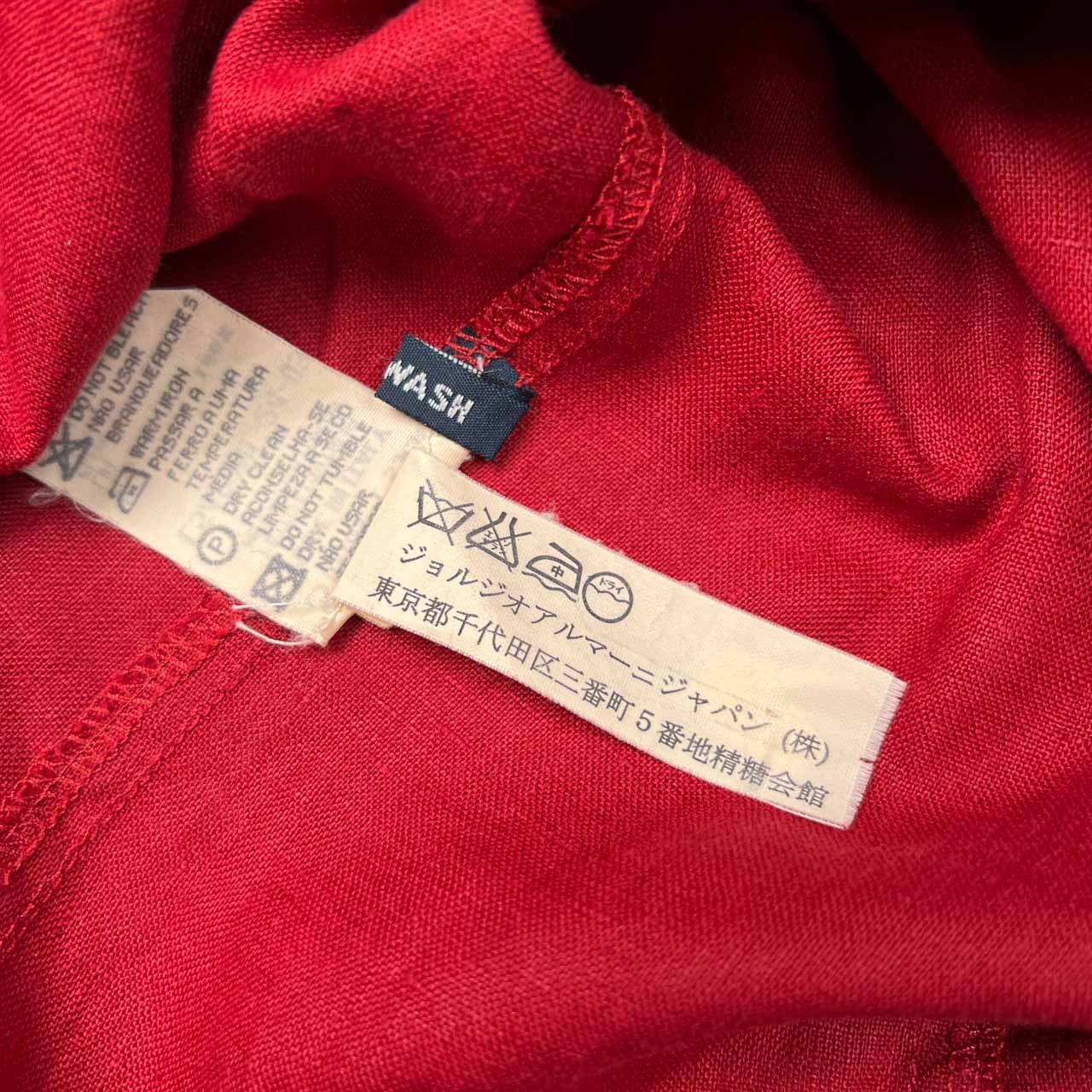 90s ARMANI JEANS アルマーニ ジーンズ 半袖 リネン ワンピース 40 /レッド/イタリア製/麻100%/ビンテージ