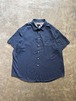 VAN HEUSEN 半袖ストライプシャツ ブルー コットン ボタンダウン風 レギュラーカラー