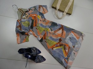 ★送料無料★13号（XL)☆POP柄のフィッシュテール半袖ワンピ－ス(OPN4030)