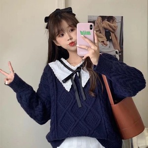 フロントリボンケーブル編みニット