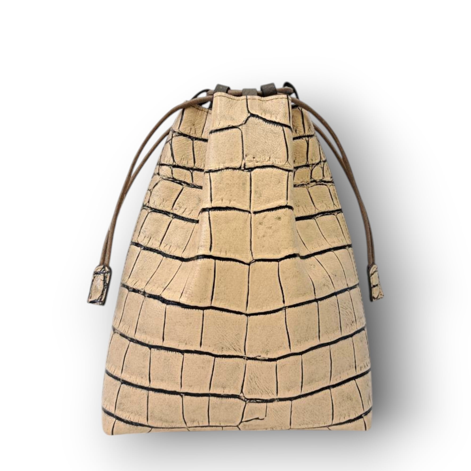 【限定】牛革クロコ型押し|和洋兼用 合切袋バッグ エクルベージュ