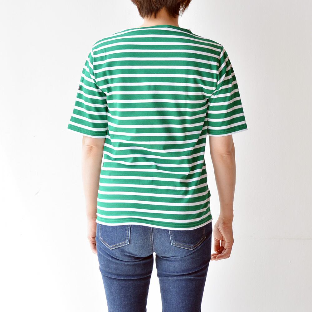 セントジェームス SAINT JAMES 薄手ボーダーシャツ半袖(PIRIAC)GREEN/NEIGE T1