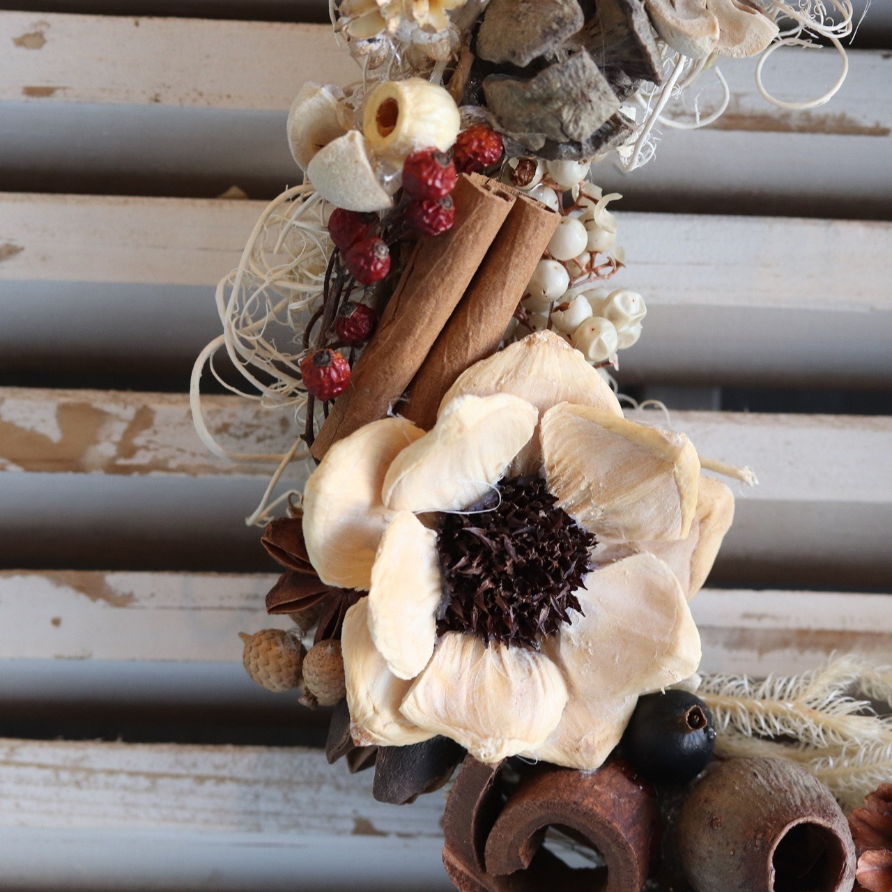 木の実のリース（秋冬にオススメ）リース 木の実ロータスフラワー　お誕生日、結婚記念日、開店お祝い、プレゼント