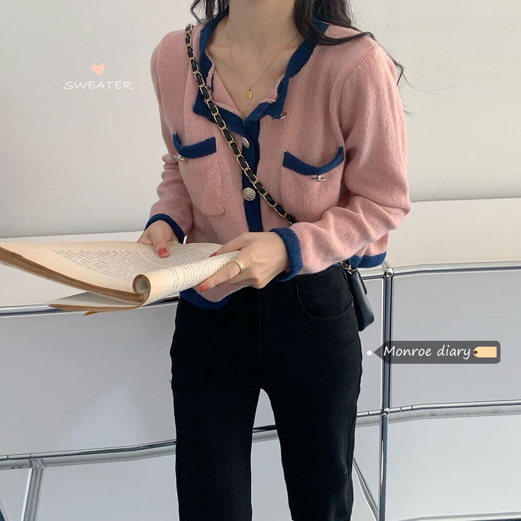 スタイルカラーニットカーディガンオータムルーズセーター トップス ロング 秋物 モンロー34742781508