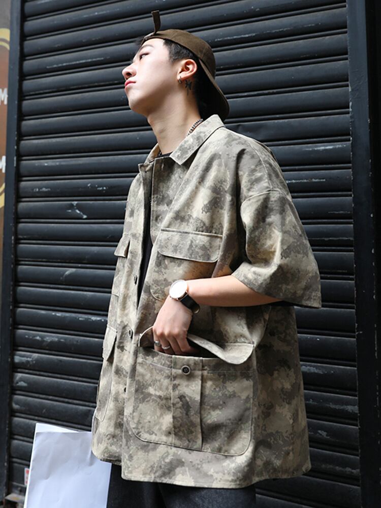 全2色 シャツ トップス 迷彩 カジュアル 半袖 おしゃれ シンプル