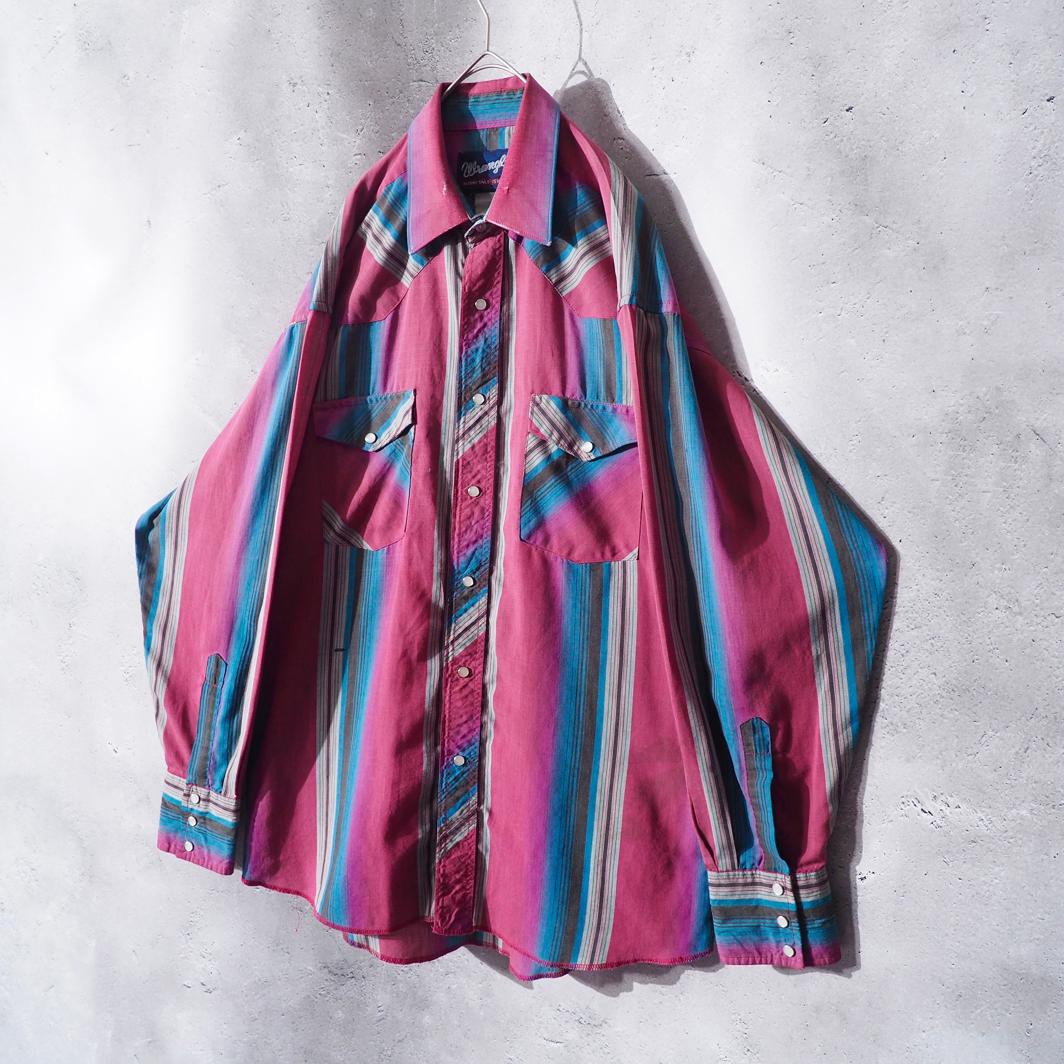 ” Old Wrangler ” Beautiful Bewitching Stripe Pattern Vintage Loose Western Shirt