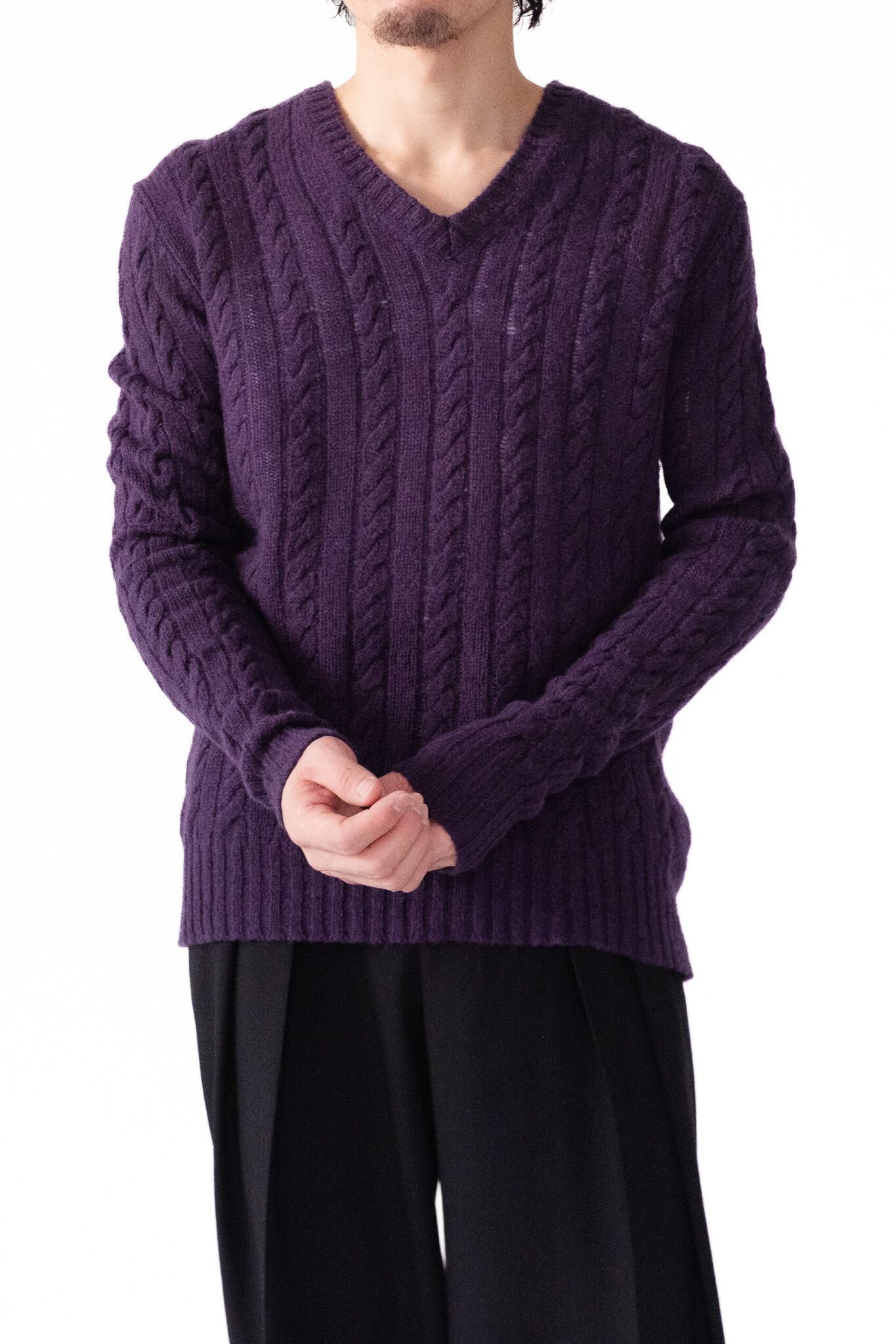 2009AW］ “PRADA” Deep Purple Virgin Wool Cable Knit Sweater