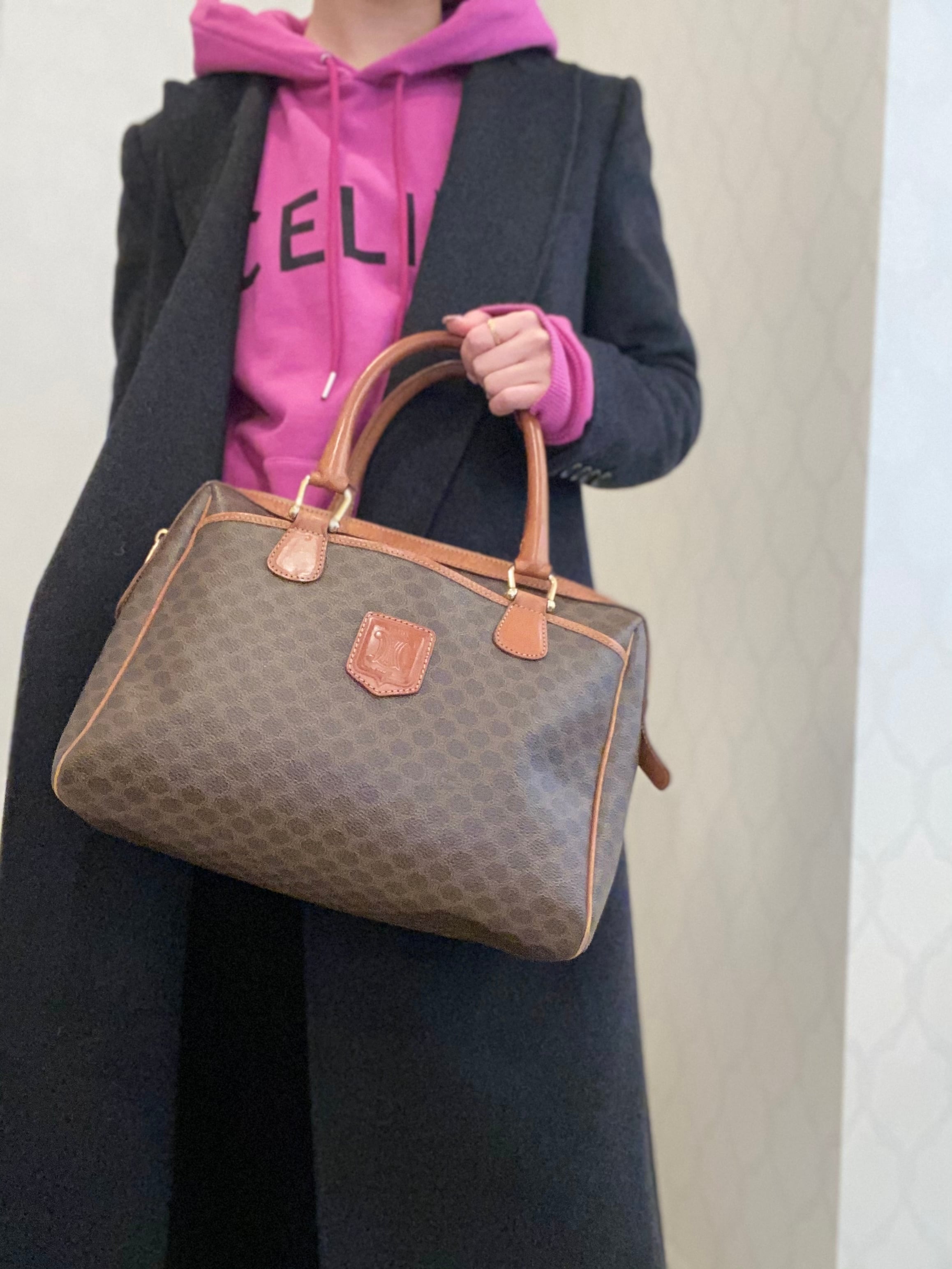 早い者勝ち！ CELINE セリーヌ マカダム ミニボストン ブラウン PVC  