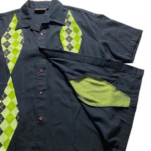 old argyle panel switching open collar shirt