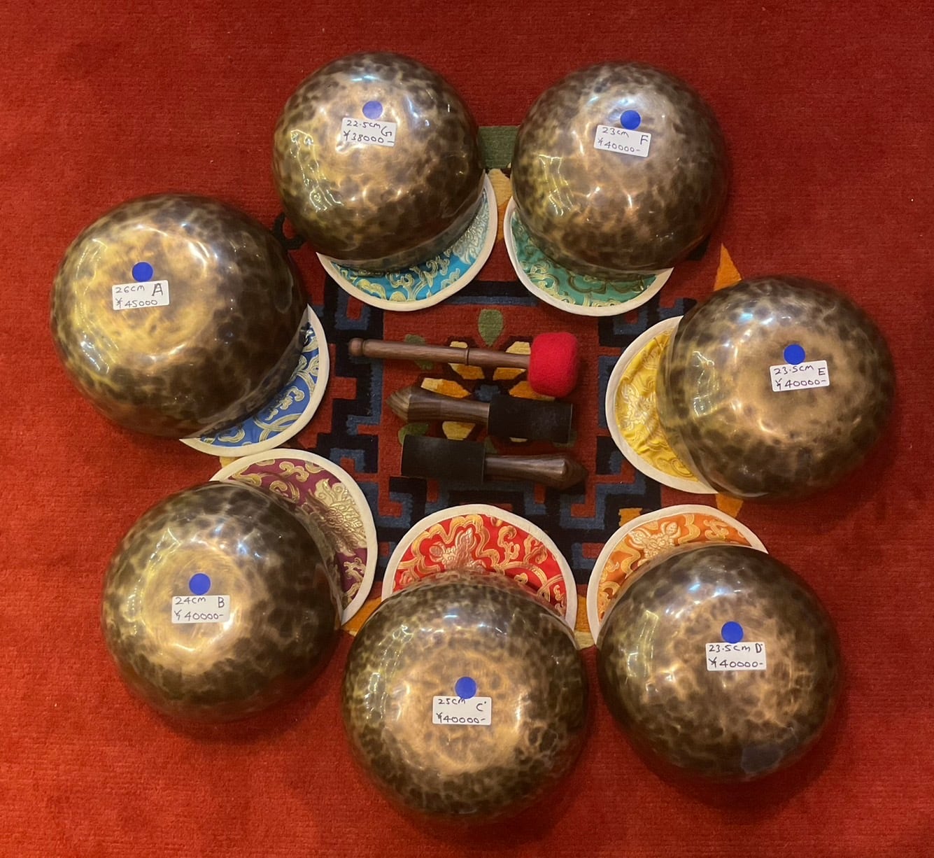 手打ち7メタルシンギングボウル 7チャクラ BIG SET【ブラックタイガー