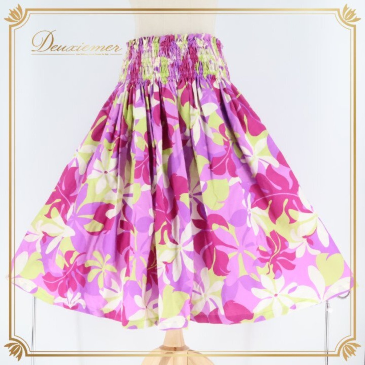 フラダンス 衣装 パウスカート パンドール ピンク系 パープル系 PAONDOR 日本製 ティアレ柄 シングル シンプル かわいい 華やか 鮮やか 明るい カラフル ダンス衣装 レディース ハワイアン アロハ ハワイアンプリント フラ ダンス レッスン 練習