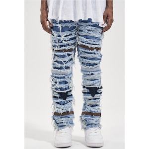 【DRIP0761】D/B Retro Ripped Slim Denim