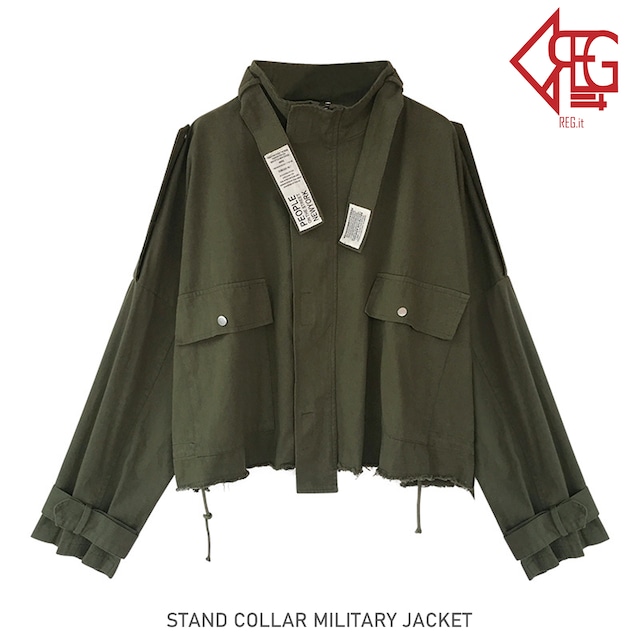 【REGIT】STAND COLLAR MILITARY JACKET 韓国服 ミリタリー メンズライク ジャケット アウター 春 ショート丈 10代 20代 プチプラ 着回し 着映え