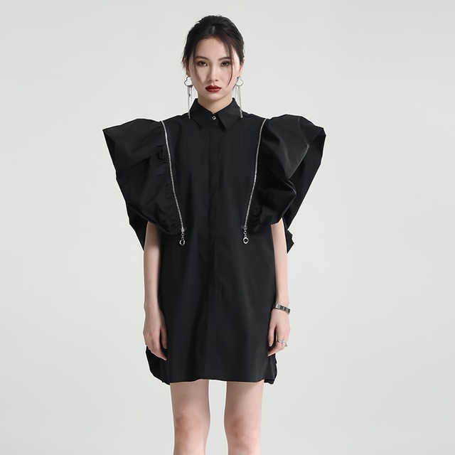 u19290 ショートワンピース レディース 夏新作 フリル 着痩せ ショールカラー 上品