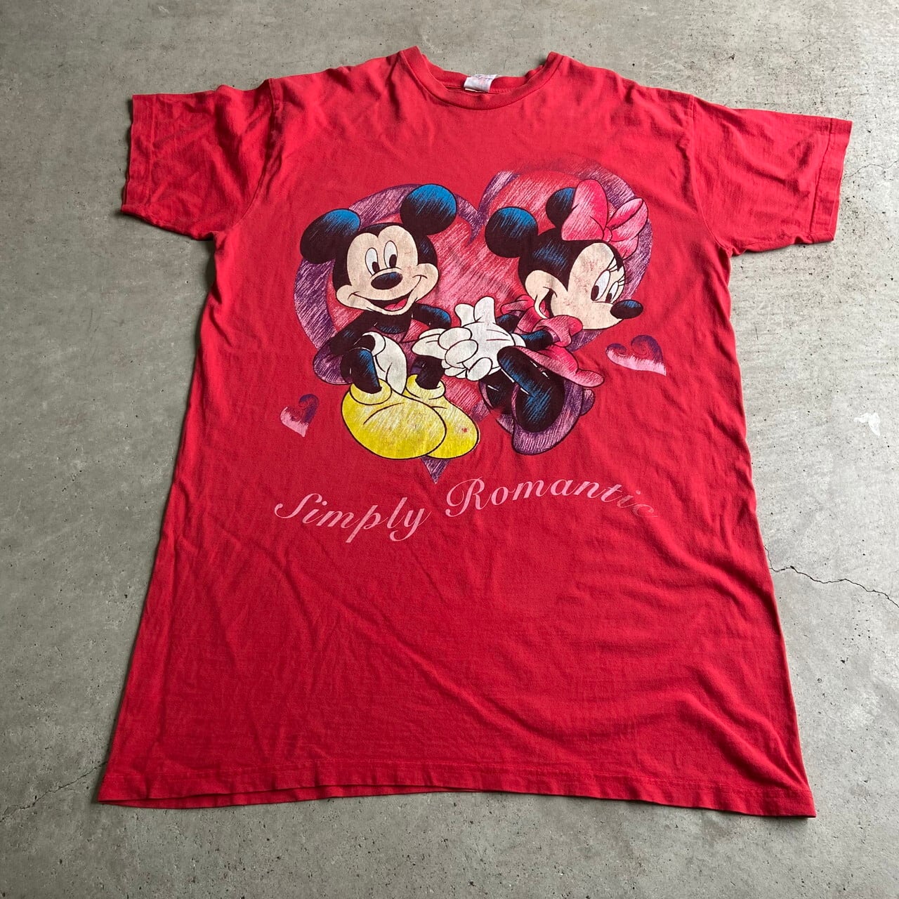 ビッグサイズ 90年代 DISNEY ディズニー Mickey Mouse ミッキーマウス＆ミニーマウス キャラクタープリント ロング丈 Tシャツ  メンズ レディース 古着 レッド 赤色 フリーサイズ ユニセックス 90s ヴィンテージ ビンテージ 【Tシャツ】【P2000】 | cave ...