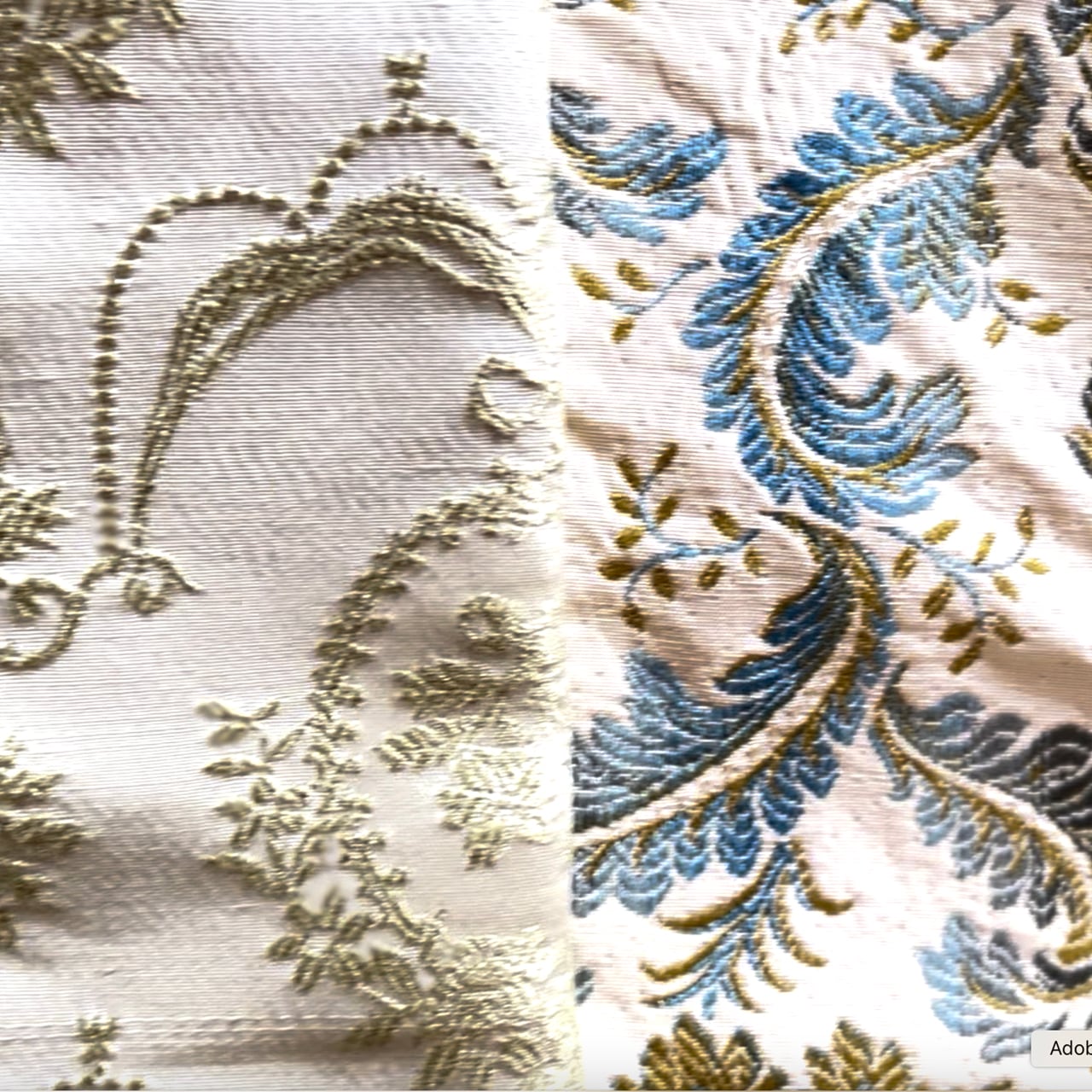 フランス製 ヴィンテージ 生地】ジャガード織り フラワー＆リーフ柄