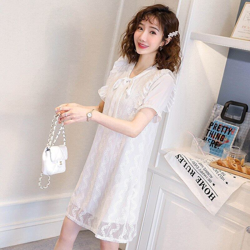 【新作】【送料無料】 マタニティ服2020年夏スタイル-ママレースリボンルーズフィット妊婦ドレス サマー 夏物 AL expec382858053165