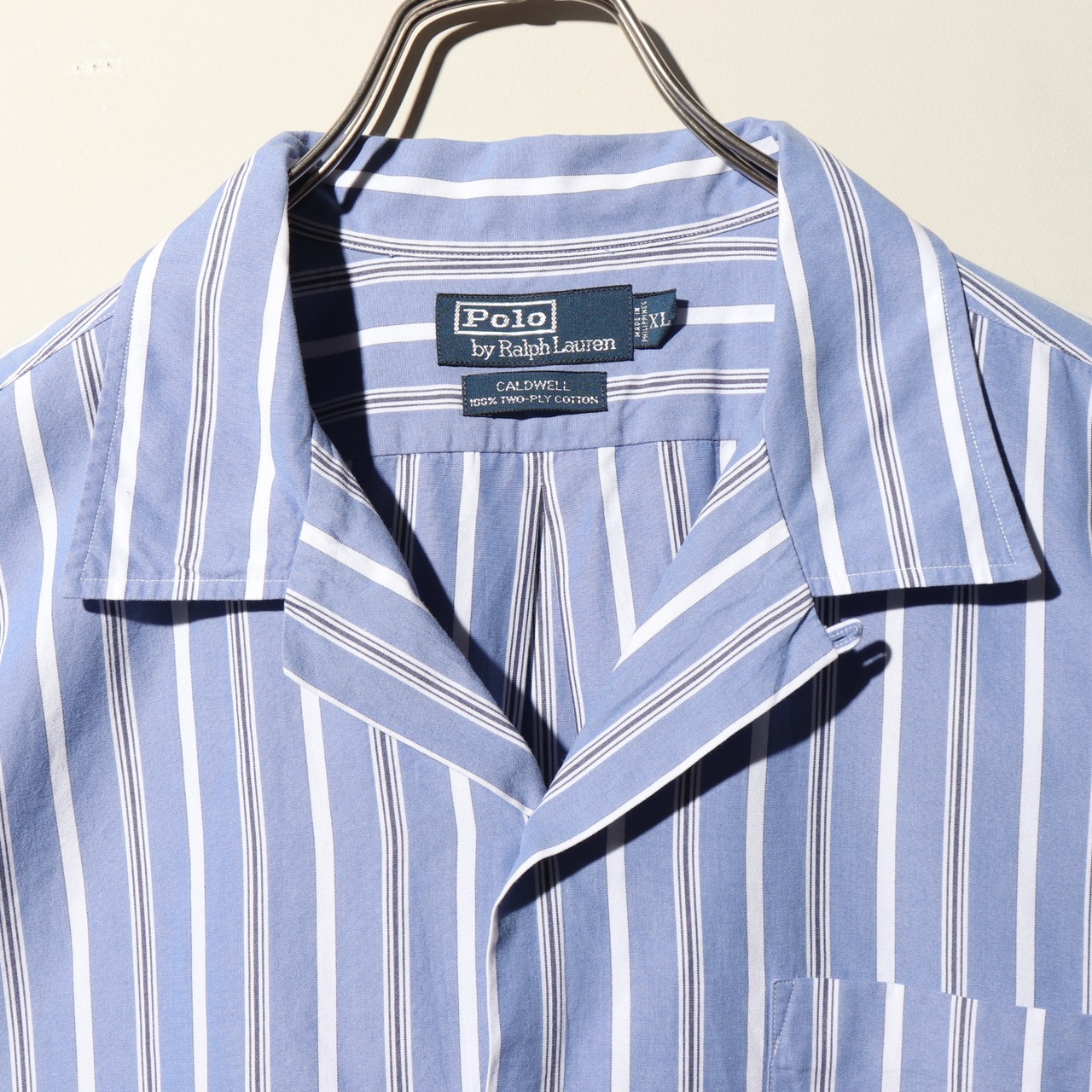 美品 XL Caldwell ストライプ ポロラルフローレン 半袖開襟シャツ 青
