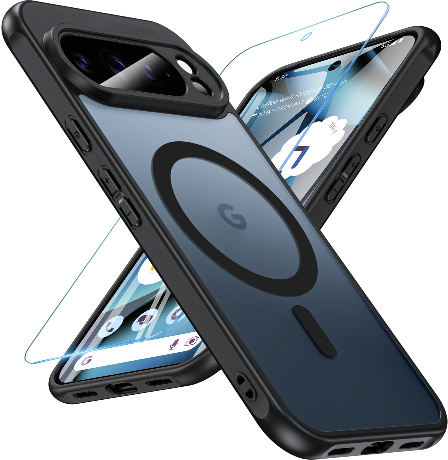 OWKEY Google Pixel 10 Pro XL ケース ガラスフィルム付き MagSafe対応 半透明 黄ばみなし 6.8インチ ブラック