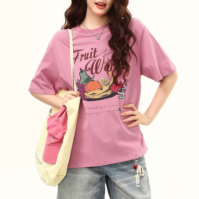 フルーツグラフィックレトロレタリングTシャツ 2col R02405