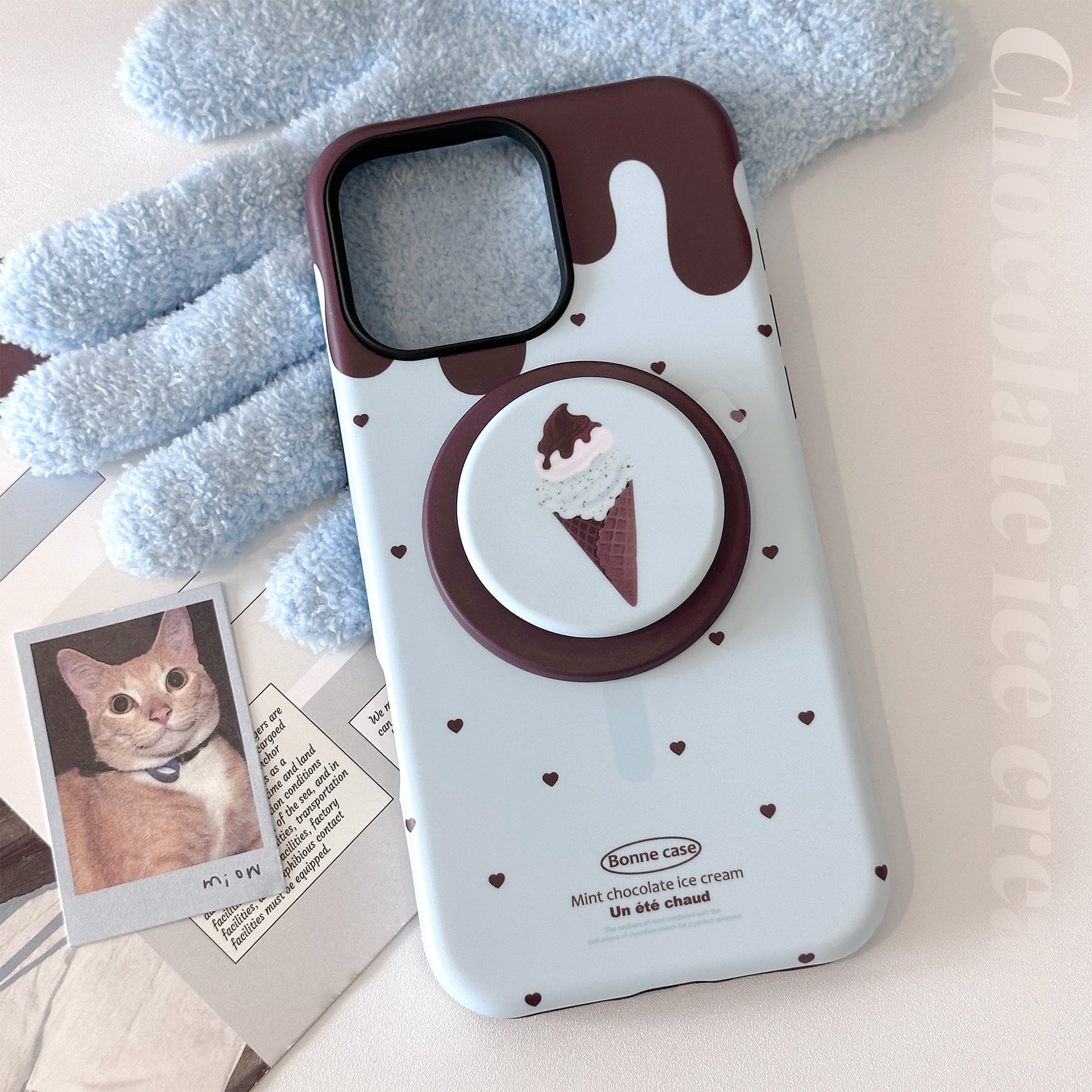 MagSafe対応】チョコミントアイスクリーム◎iPhone16~11 ブルー ハート