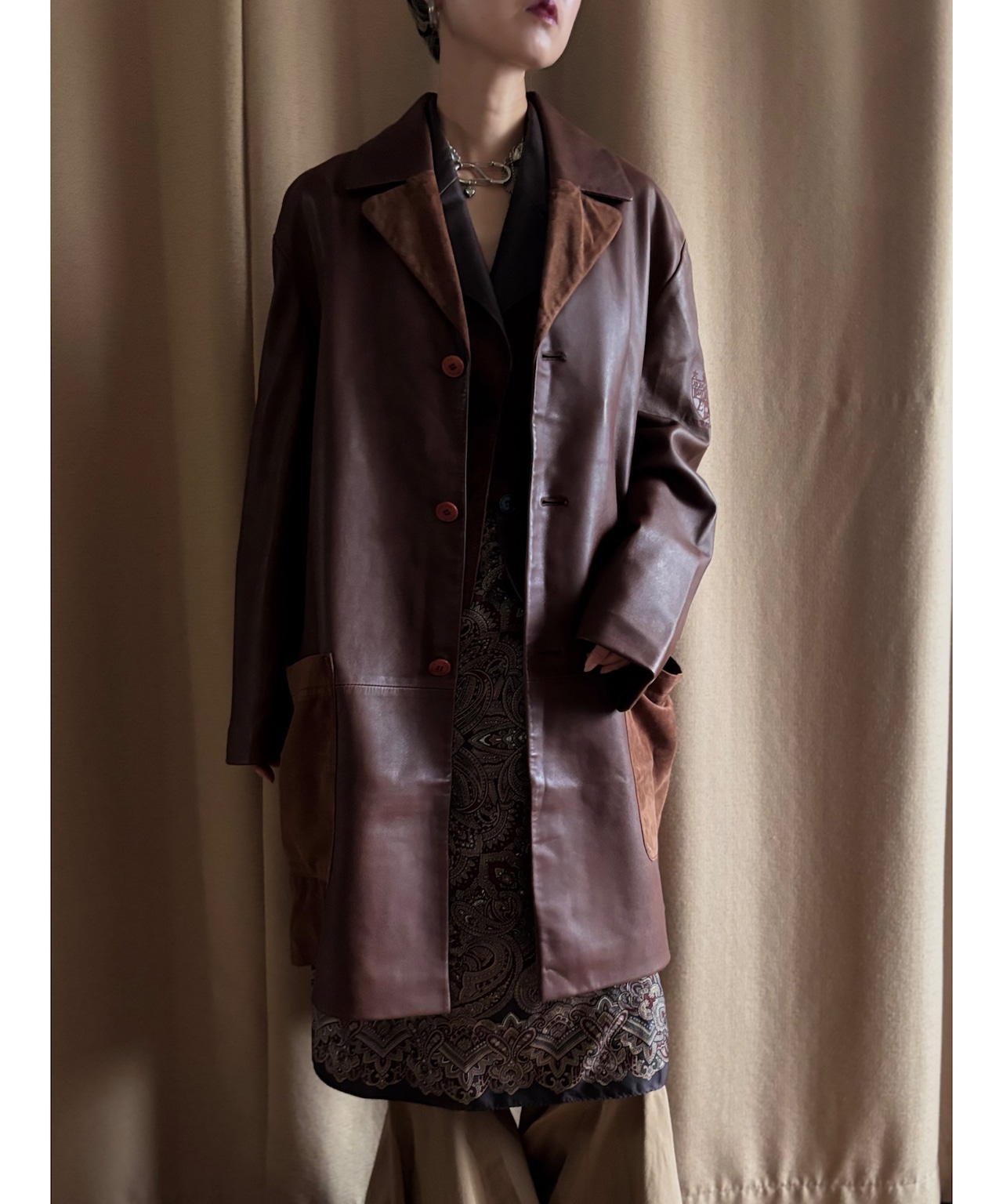 lamb leather over size jacket-5018-10