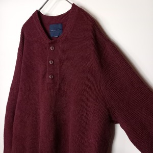 アメリカンイーグル　ヘンリーネック　コットンニット　セーター　無地　ワッフル　サーマル　厚手　ワインレッド　US XXL